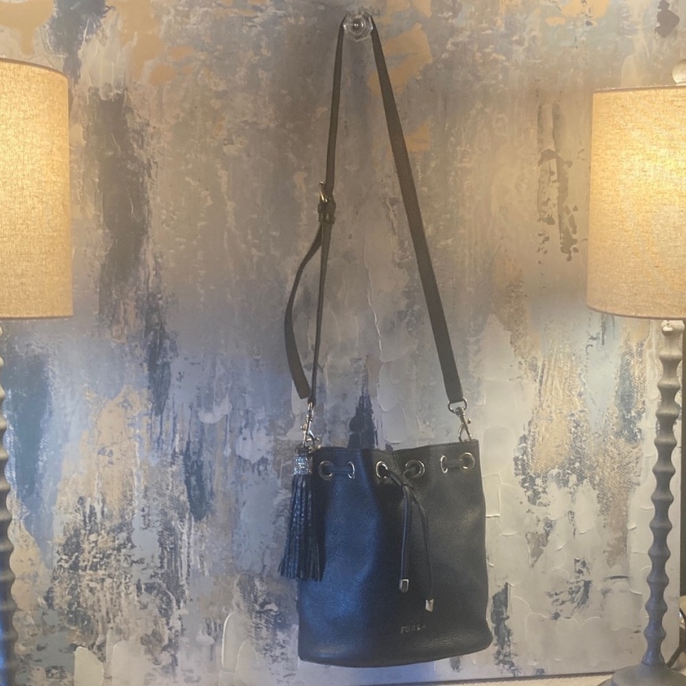 Furla Black Leather Drawstring Bucket Bag - Picture 5 of 11